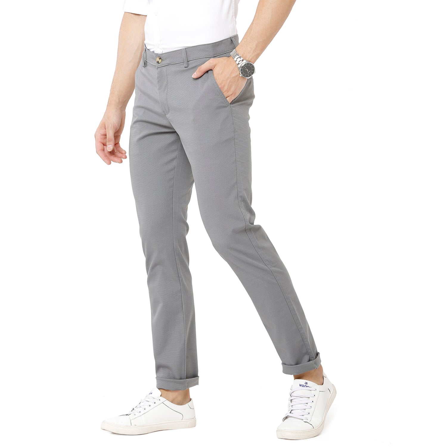 Classic Polo Mens 100% Cotton Solid Moderate Fit Grey Color Trousers - TN1-10 B-GRY classic polo trousers Classic Polo 