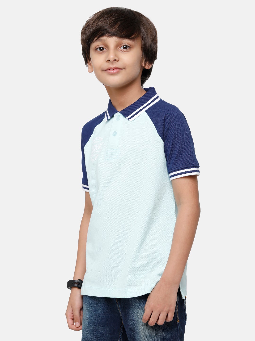 CP Boys White & Blue Solid Slim Fit Polo Neck T-Shirt T-shirt Classic Polo 