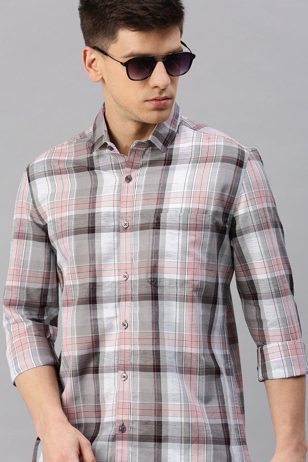 Classic Polo Men's Cotton Full Sleeve Checked Slim Fit Polo Neck Multicolur Woven Shirt | So1-162 A