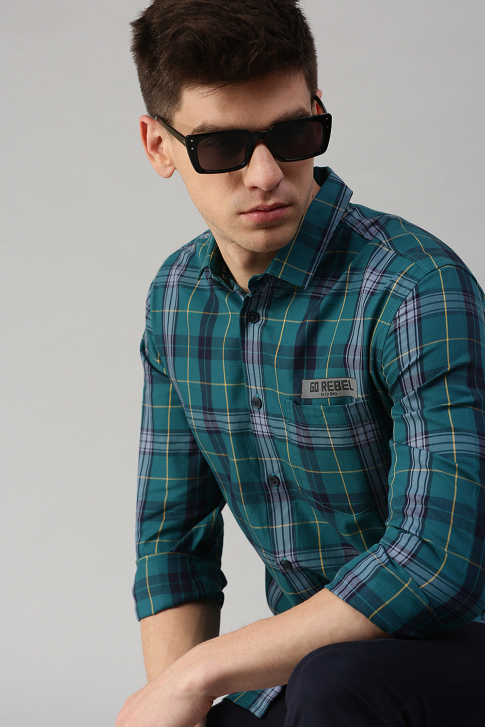 CP BRO Men's Cotton Full Sleeve Checked Slim Fit Collar Neck Green Color Woven Shirt | Sbo1-25 A