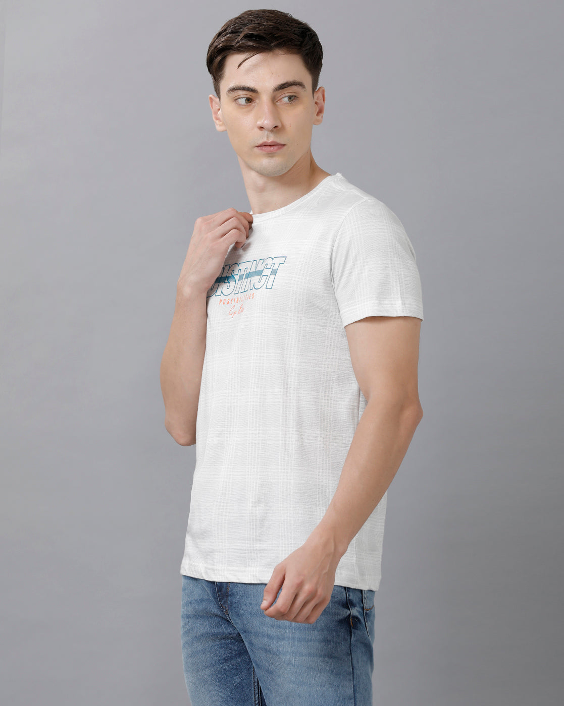 CP BRO Men's Cotton Printed Half Sleeve Slim Fit Round Neck White Color T-Shirt | Brcn 506