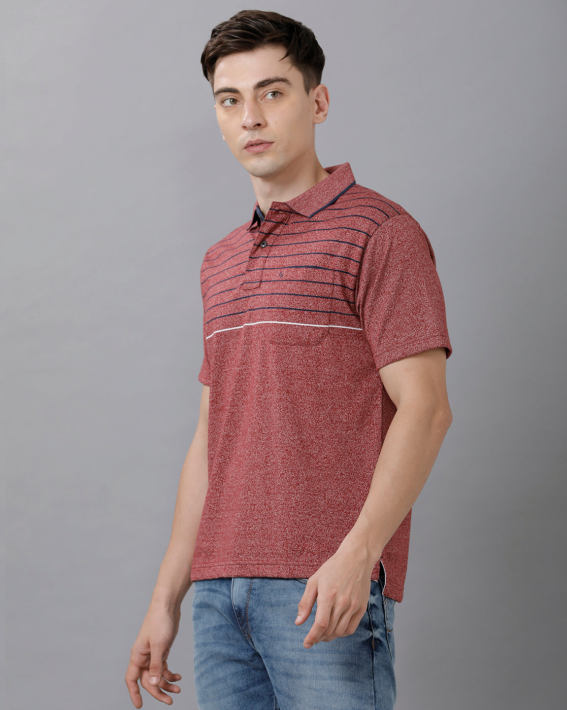 Classic Polo Mens Cotton Blend Striped Half Sleeve Authentic Fit Polo Neck Maroon Color T-Shirt | Mel 213 A