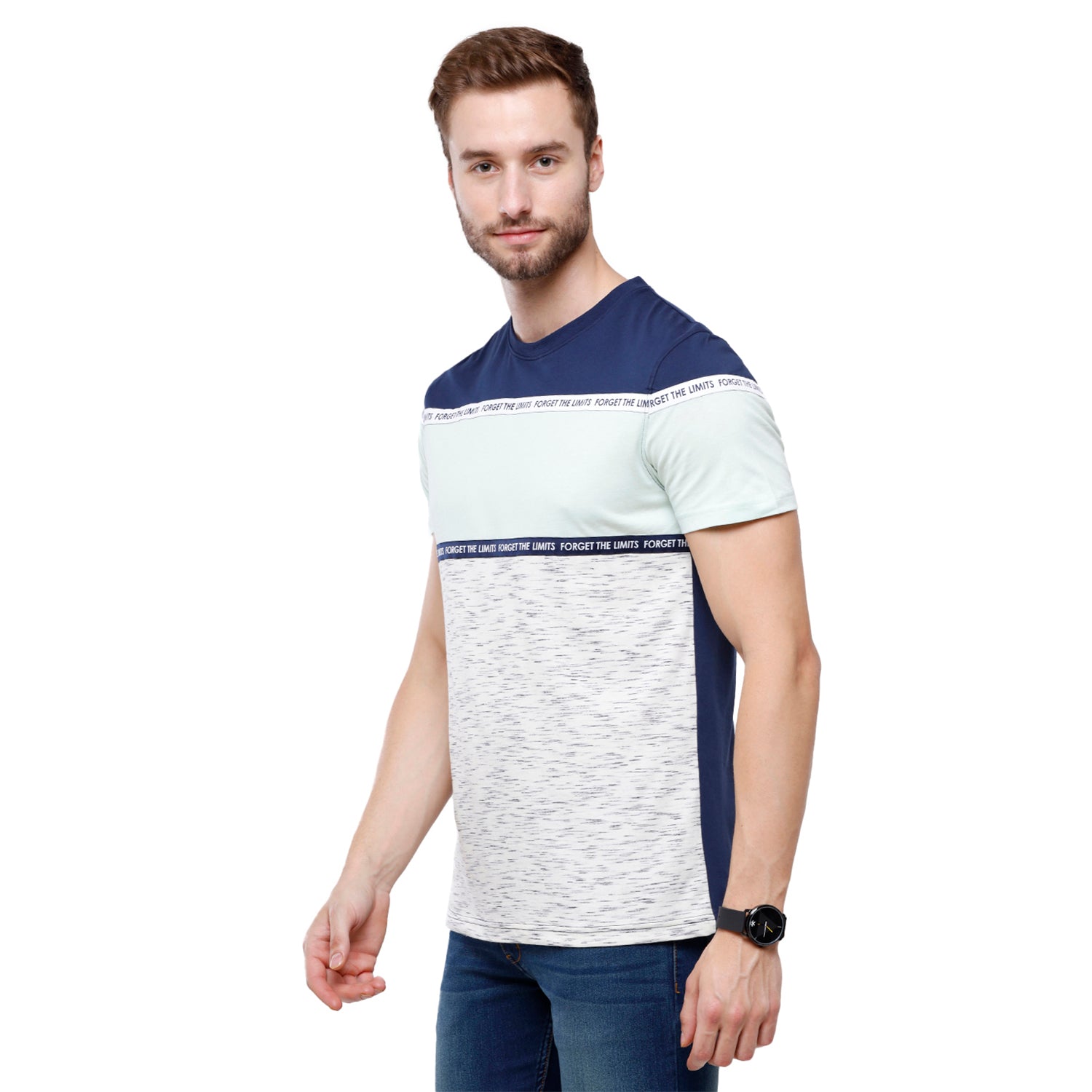Swiss Club Mens Blue Color Block Slim Fit Half Sleeve Round Neck T-Shirt (CUB - 49 A SF C) T-shirt Swiss Club 