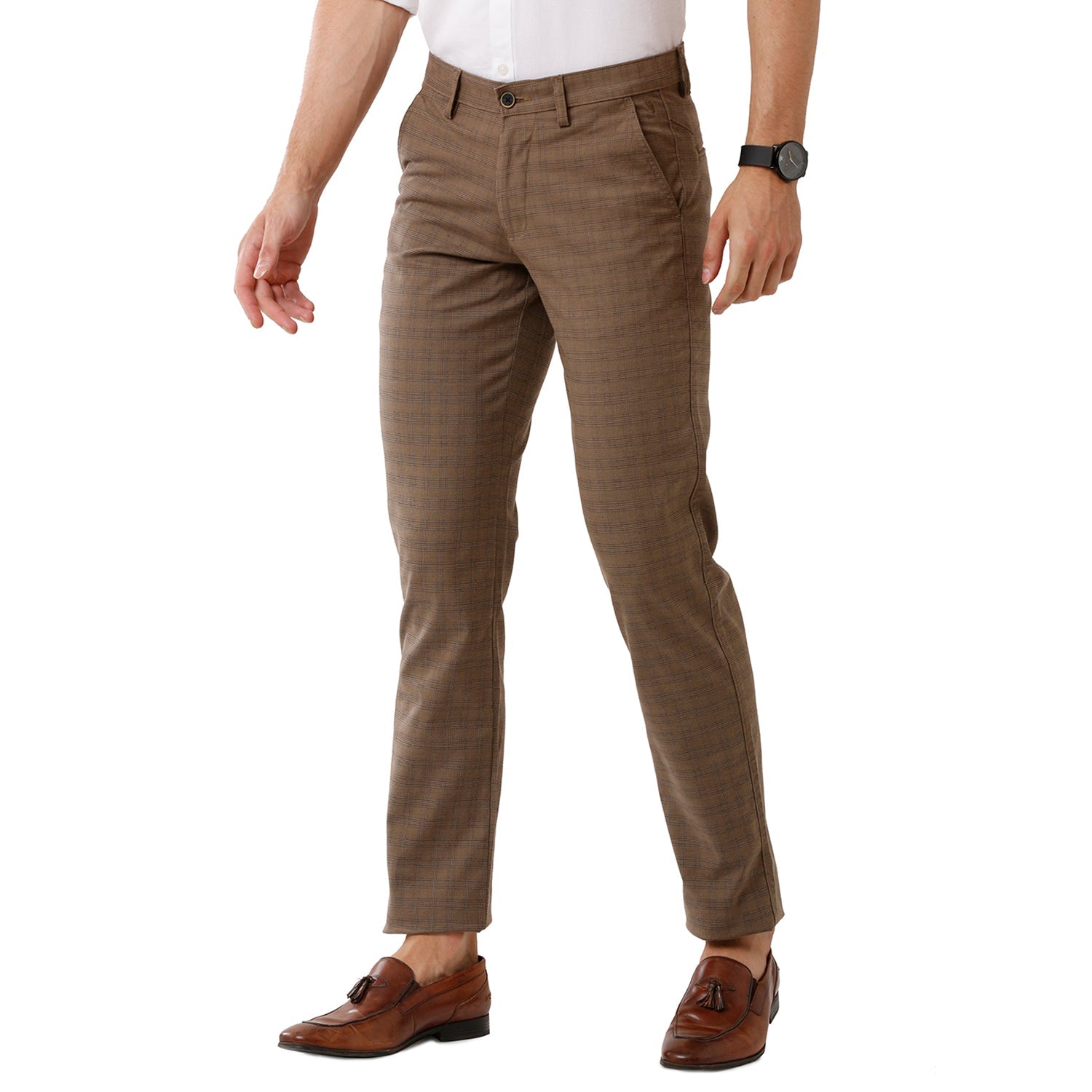 Swiss Club Mens Checked Slim Fit Brown Color Trousers -SC 34 A MOU Pants Swiss Club 