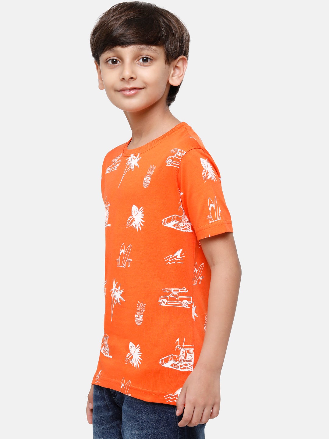 CP Boys Orange Printed Slim Fit Round Neck T-Shirt T-shirt Classic Polo 