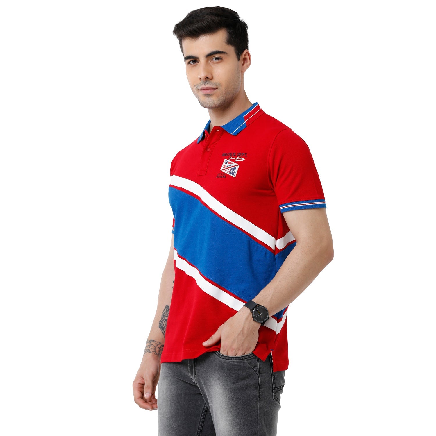 Classic Polo BroMens Color Block Slim Fit Polo Neck Multicolor T-Shirt - BRP 323 B T-shirt Classic Polo Bro 