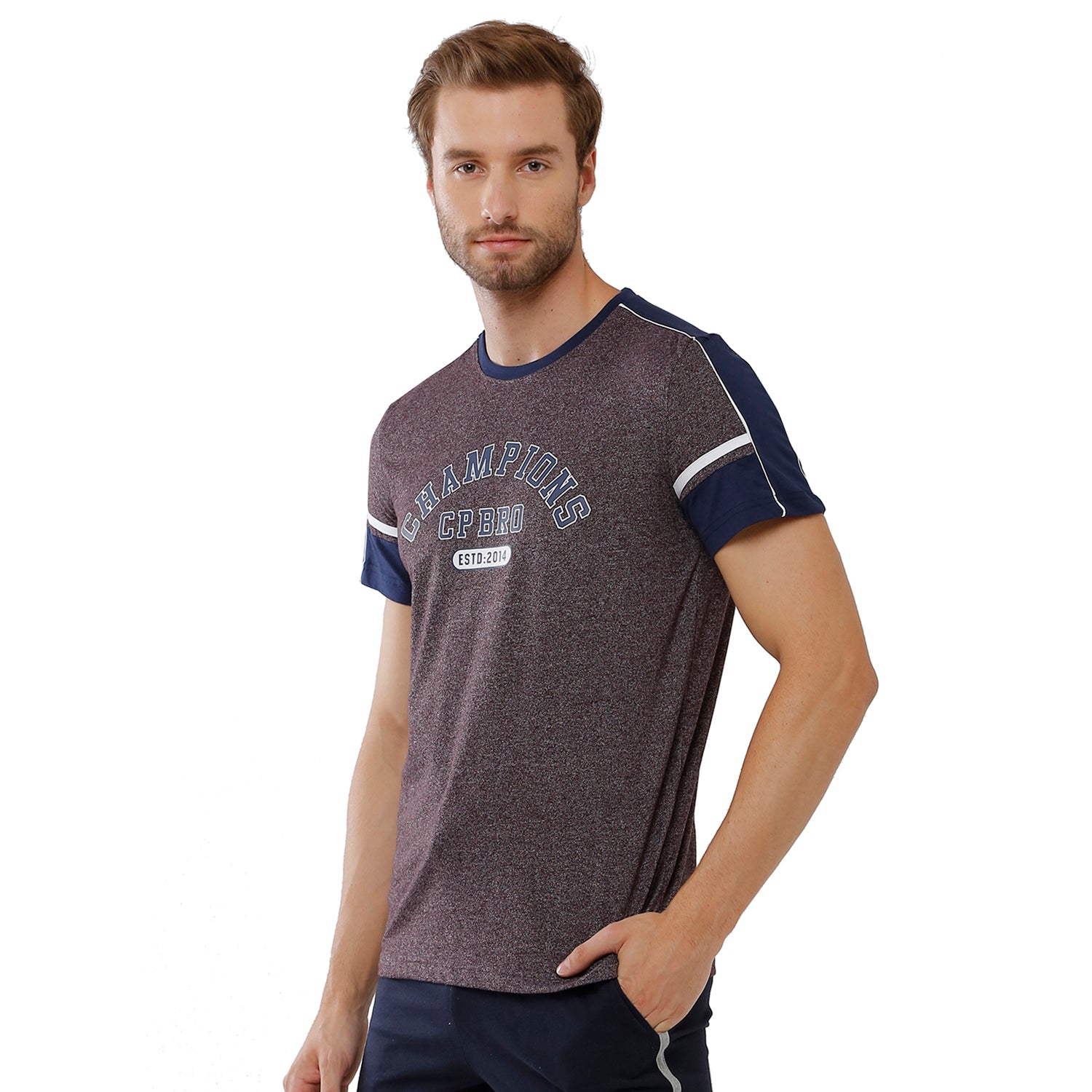 Classic Polo Bro Mens 100% Cotton Color Block Half Sleeve Slim Fit Crew Neck Grey Color T-Shirt (BRCN - 468 A SF C) Classic Polo 