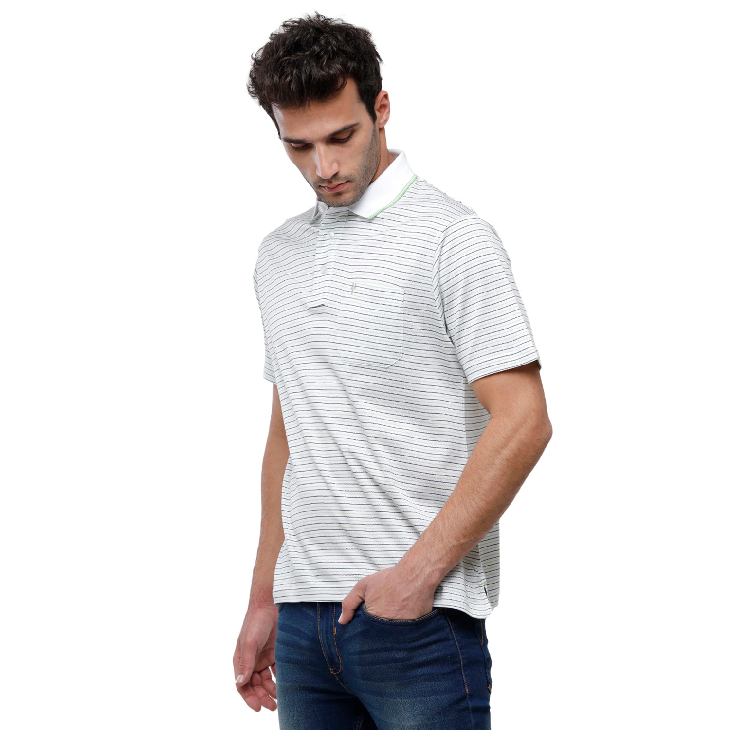 Classic Polo Mens Striped Authentic Fit Half Sleeve Premium White Stripe T-Shirt - Ultimo - 261 A T-shirt Classic Polo 