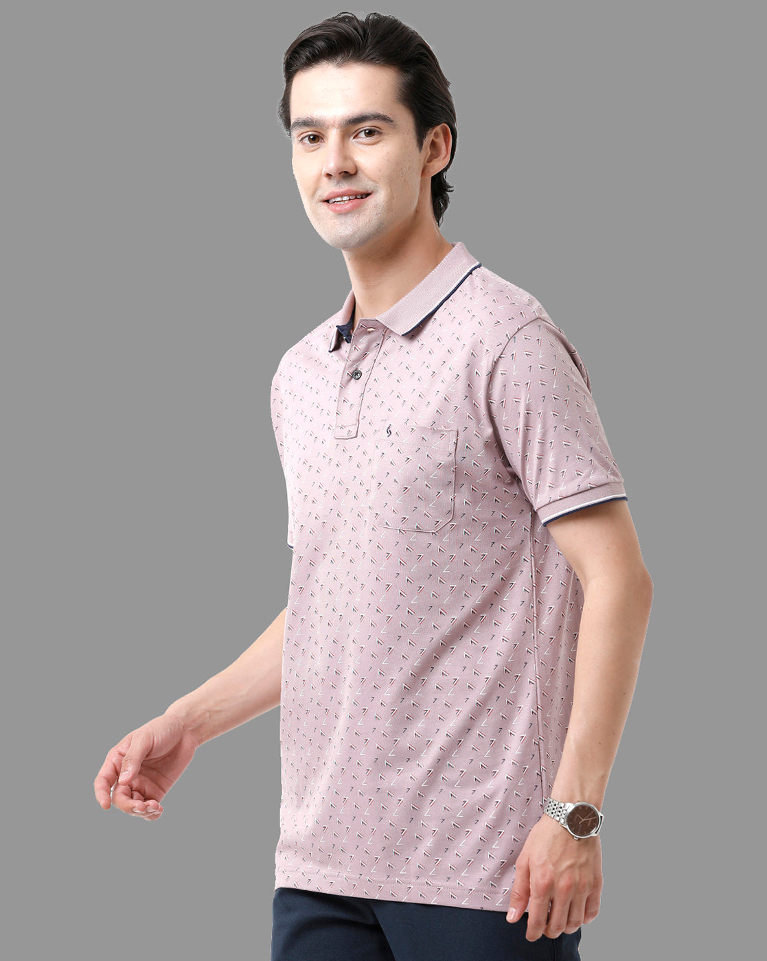Classic Polo Mens Cotton Half Sleeve Printed Slim Fit Polo Neck Lavander Color T-Shirt | Bello - 178 A