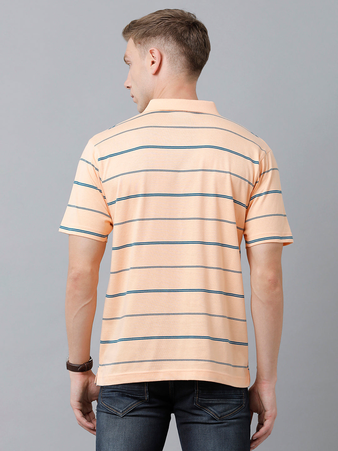 Classic Polo Men's Cotton Blend Half Sleeve Striped Authentic Fit Polo Neck Orange Color T-Shirt | Avon - 516 A