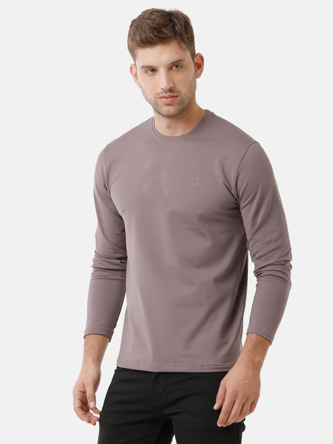 Classic Polo Mens Cotton Full Sleeve Solid Slim Fit Round Neck Light Brown Color T-Shirt | Verno 310 A