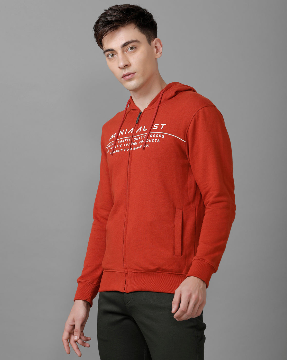 Classic Polo Mens Cotton Printed Full Sleeve Slim Fit Hooded Neck Red Color Sweat Shirt | Cpss 328 B