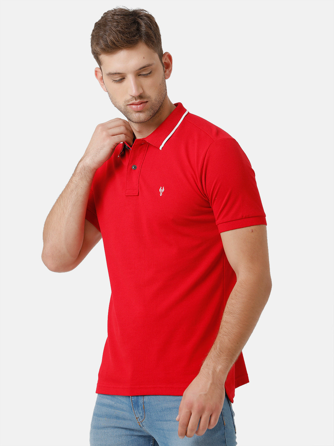 Classic Polo Mens Cotton Half Sleeve Color Block Slim Fit Polo Neck Red Color T-Shirt | Prm 685 B
