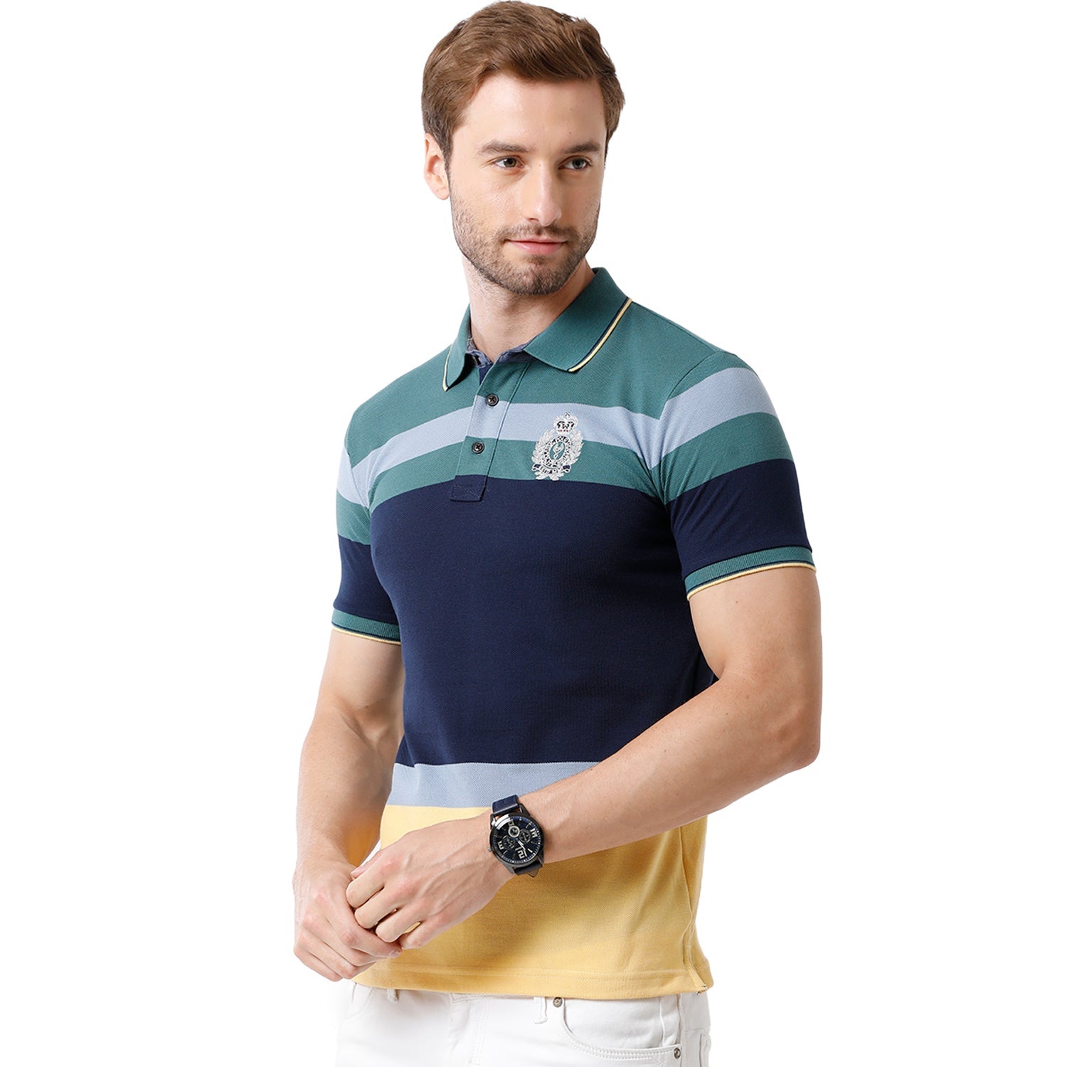 Men's Multi Color Half Sleeve Polo Neck Striped T Shirt - VTA - 187 A SF P T-shirt Classic Polo 