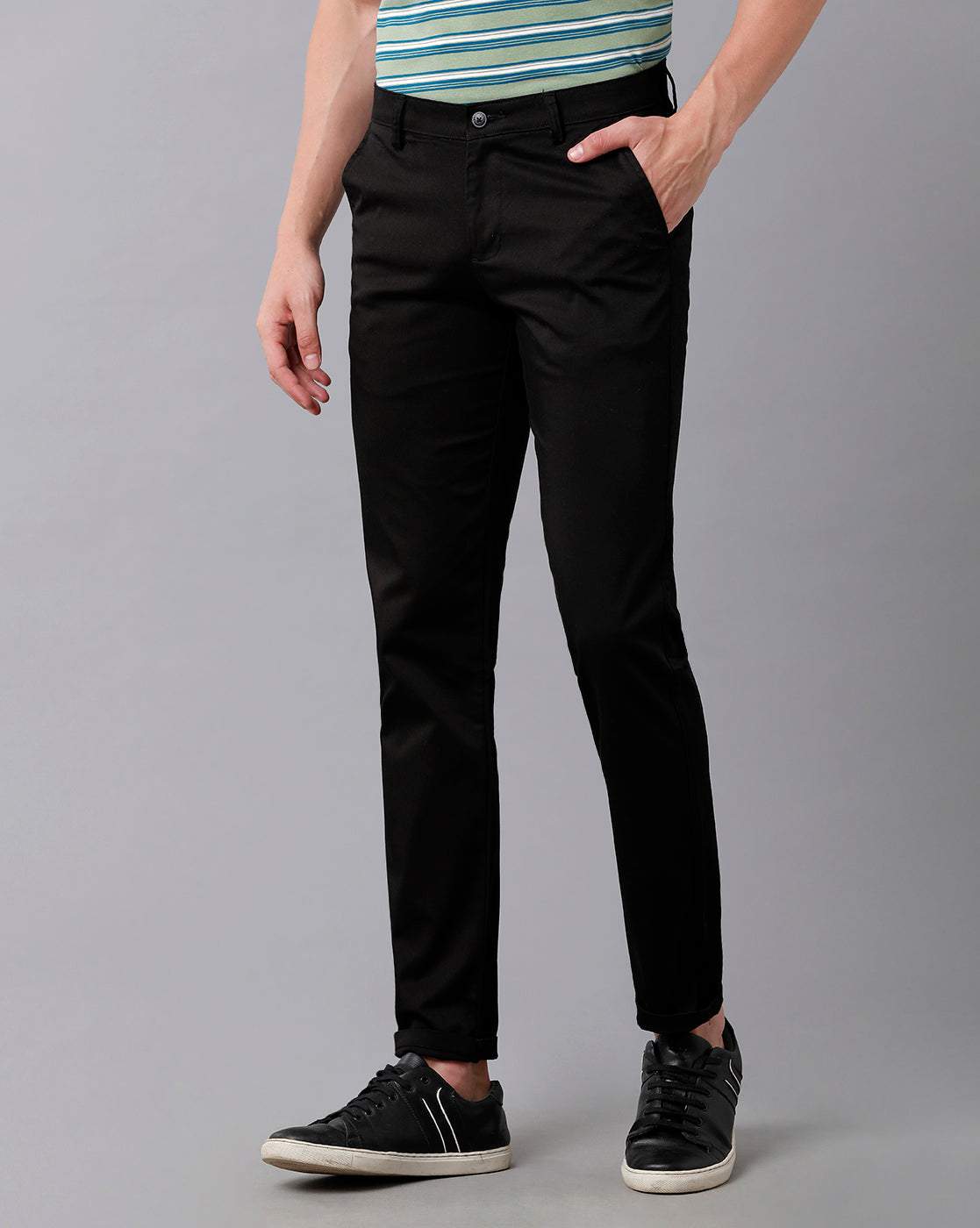 CP BRO Men's Cotton Solid Slim Fit Black Color Trousers | Tbn2-27 D