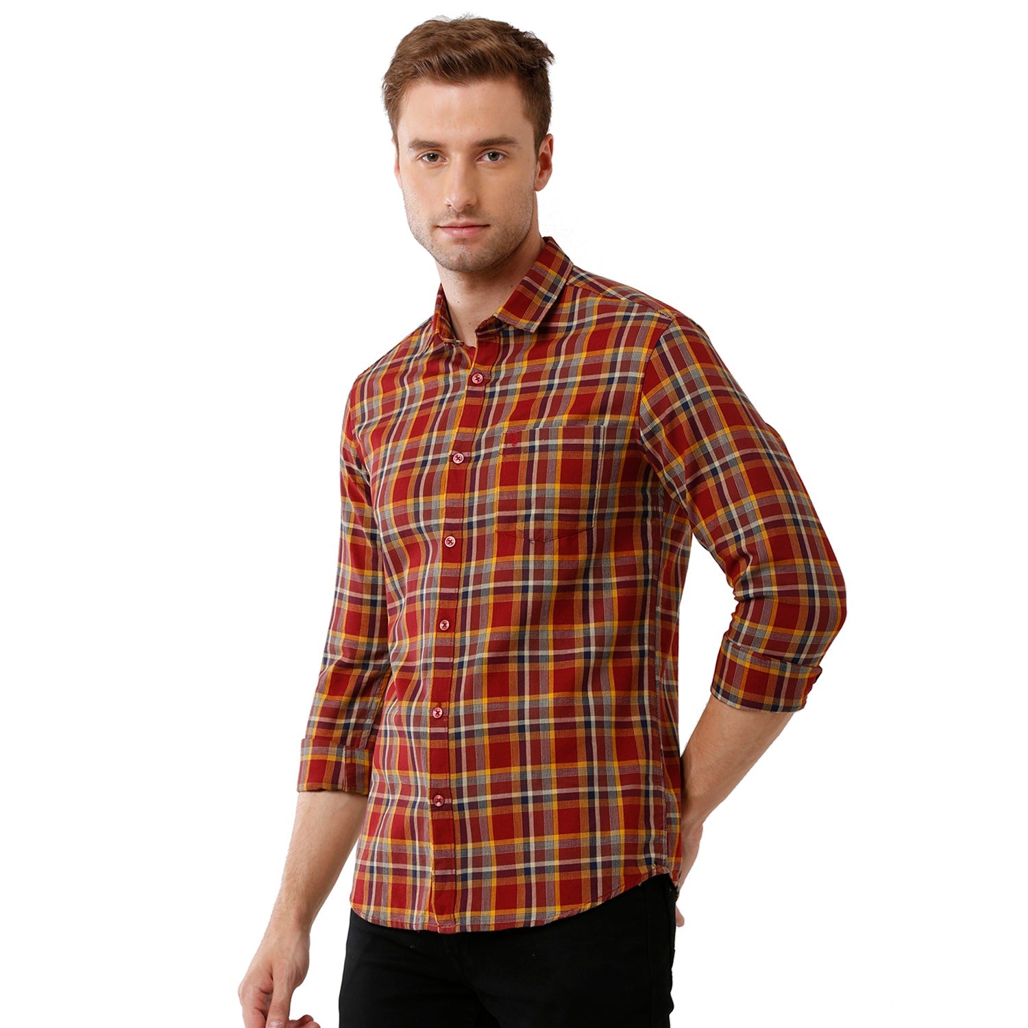 Swiss Club Men's Checked Full Sleeve Slim Fit Multicolor Woven Shirt -SC 117 A Swiss Club 