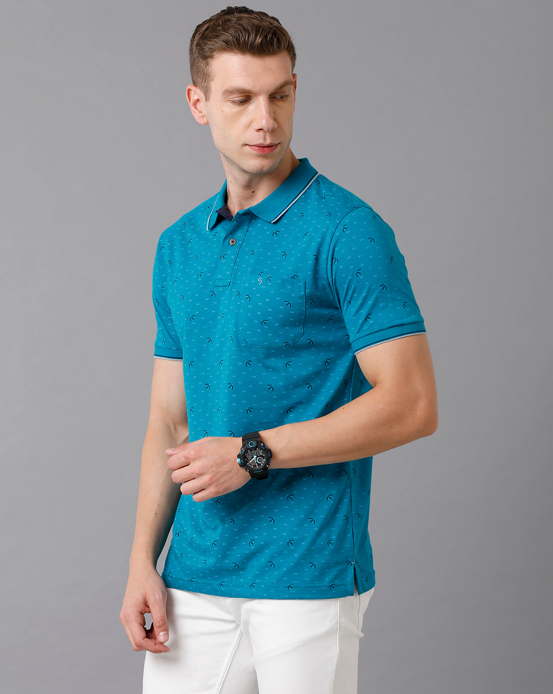 Classic Polo Men's Cotton Printed Slim Fit Blue T-Shirt | Bello - 180 B