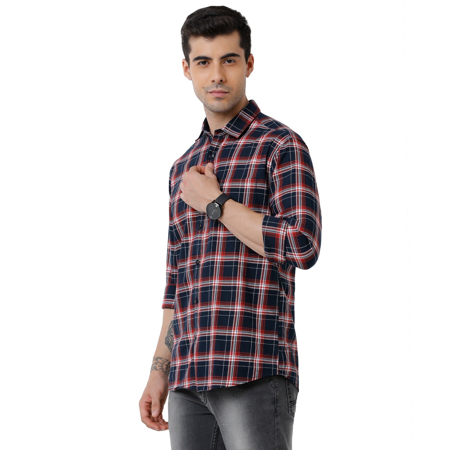 Classic Polo Mens Checked Slim Fit Full Sleeve Blue Color Shirt - SN1 138 B Shirts Classic Polo 