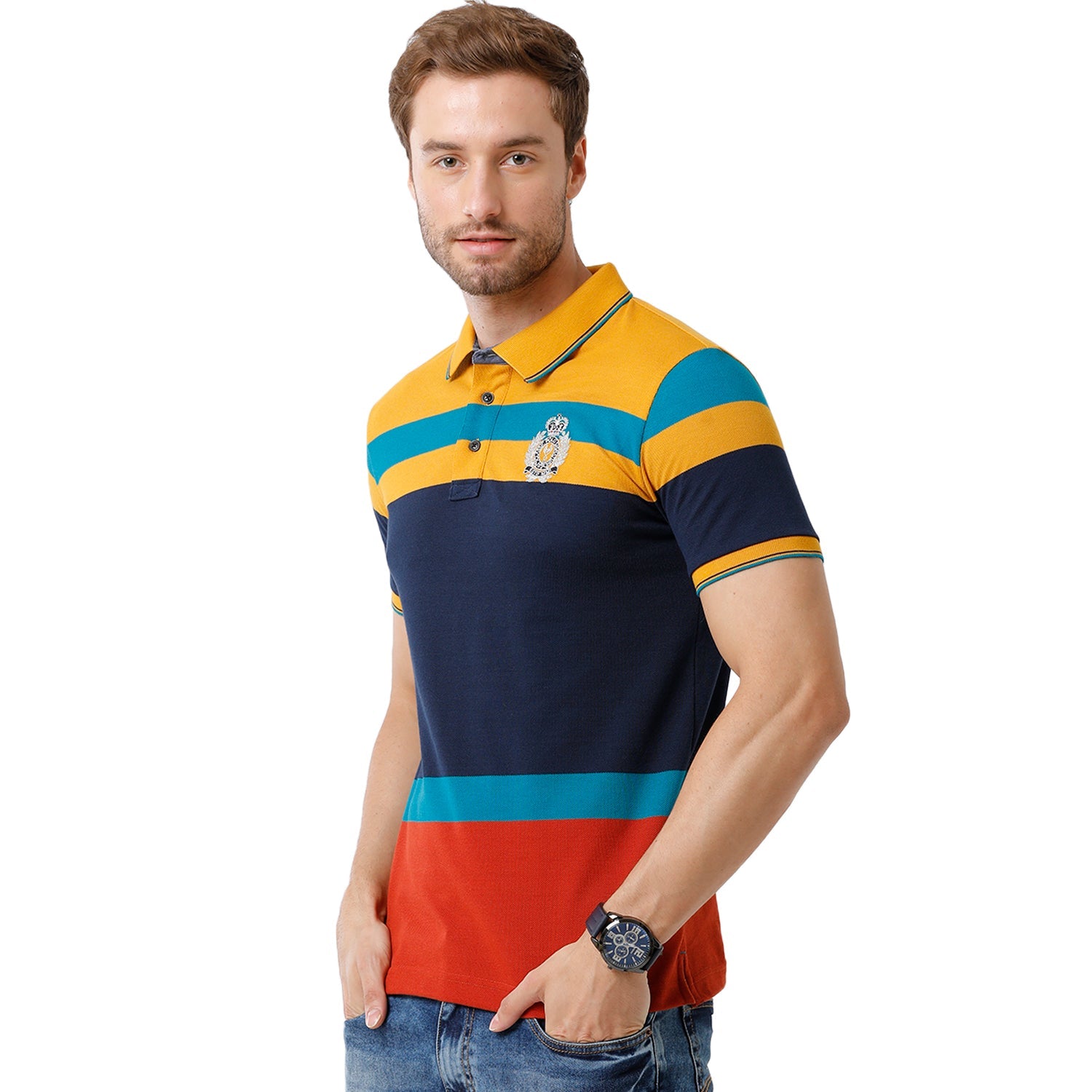 Men's Multi Color Half Sleeve Polo Neck Striped T Shirt - VTA - 187 B SF P T-shirt Classic Polo 