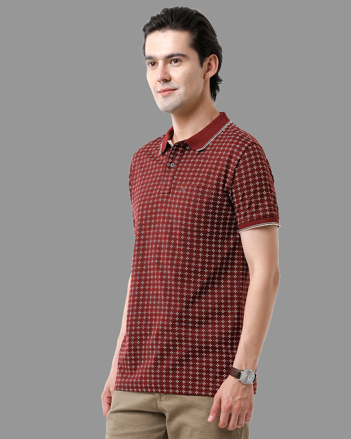 Classic Polo Mens Cotton Half Sleeve Printed Slim Fit Polo Neck Maroon Color T-Shirt | Bello - 184 A