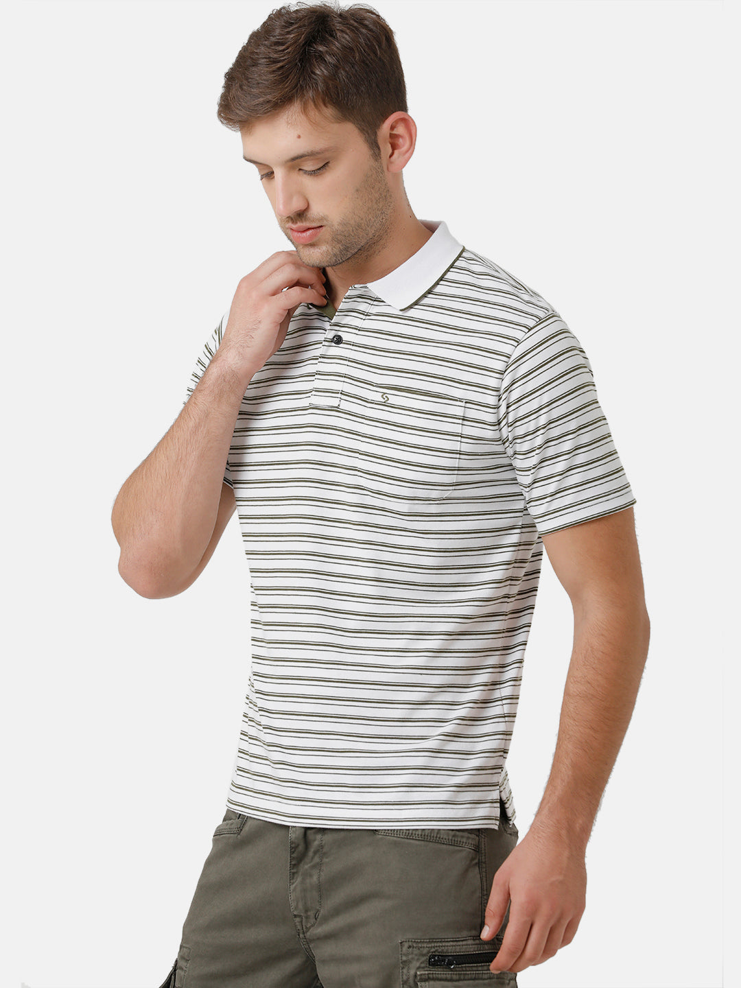 Classic Polo Mens Cotton Striped Half Sleeve Authentic Fit Polo Neck White Color T-Shirt | Feeders 201 B