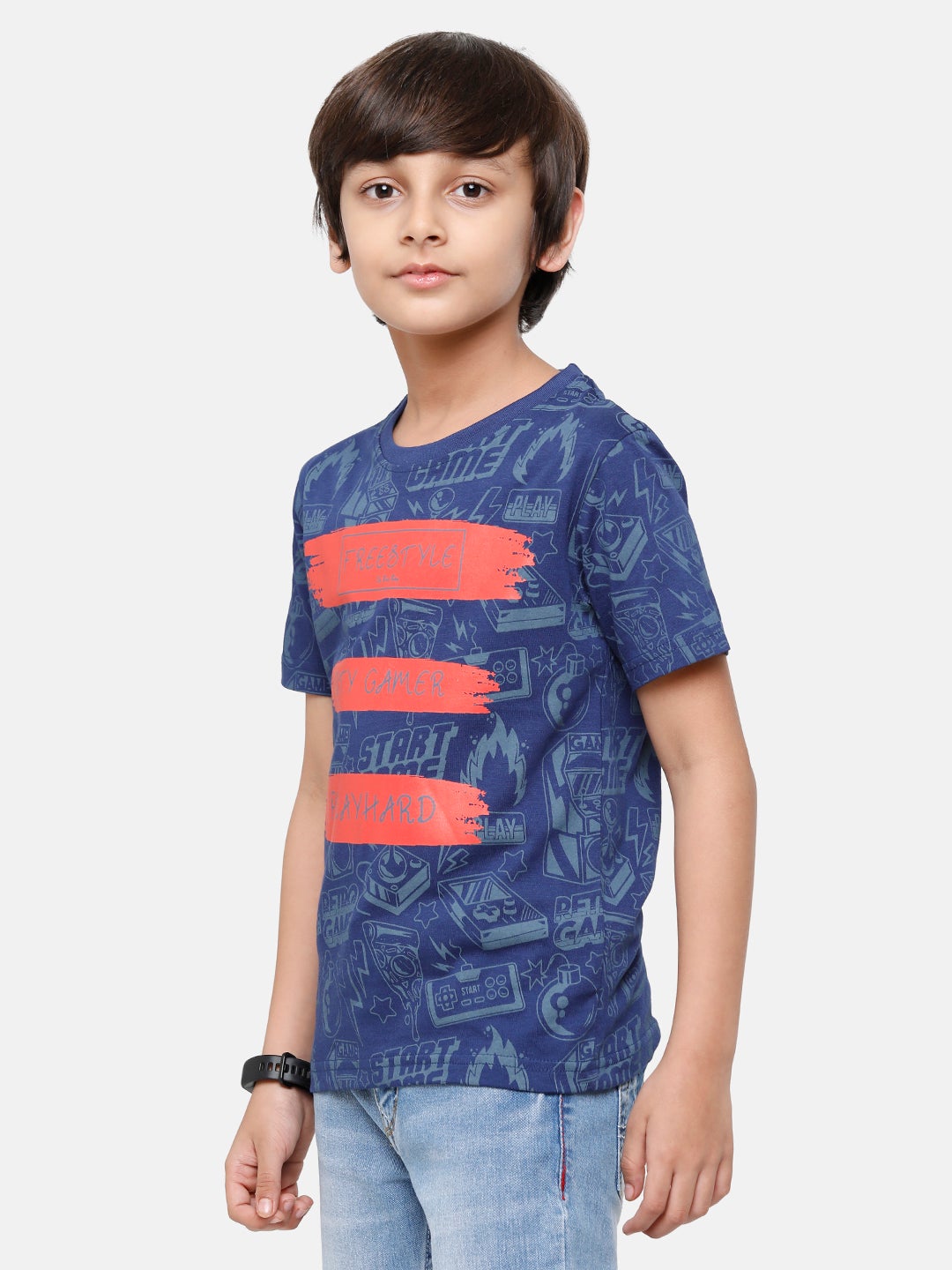 CP Boys Blue Printed Slim Fit Round Neck T-Shirt T-shirt Classic Polo 
