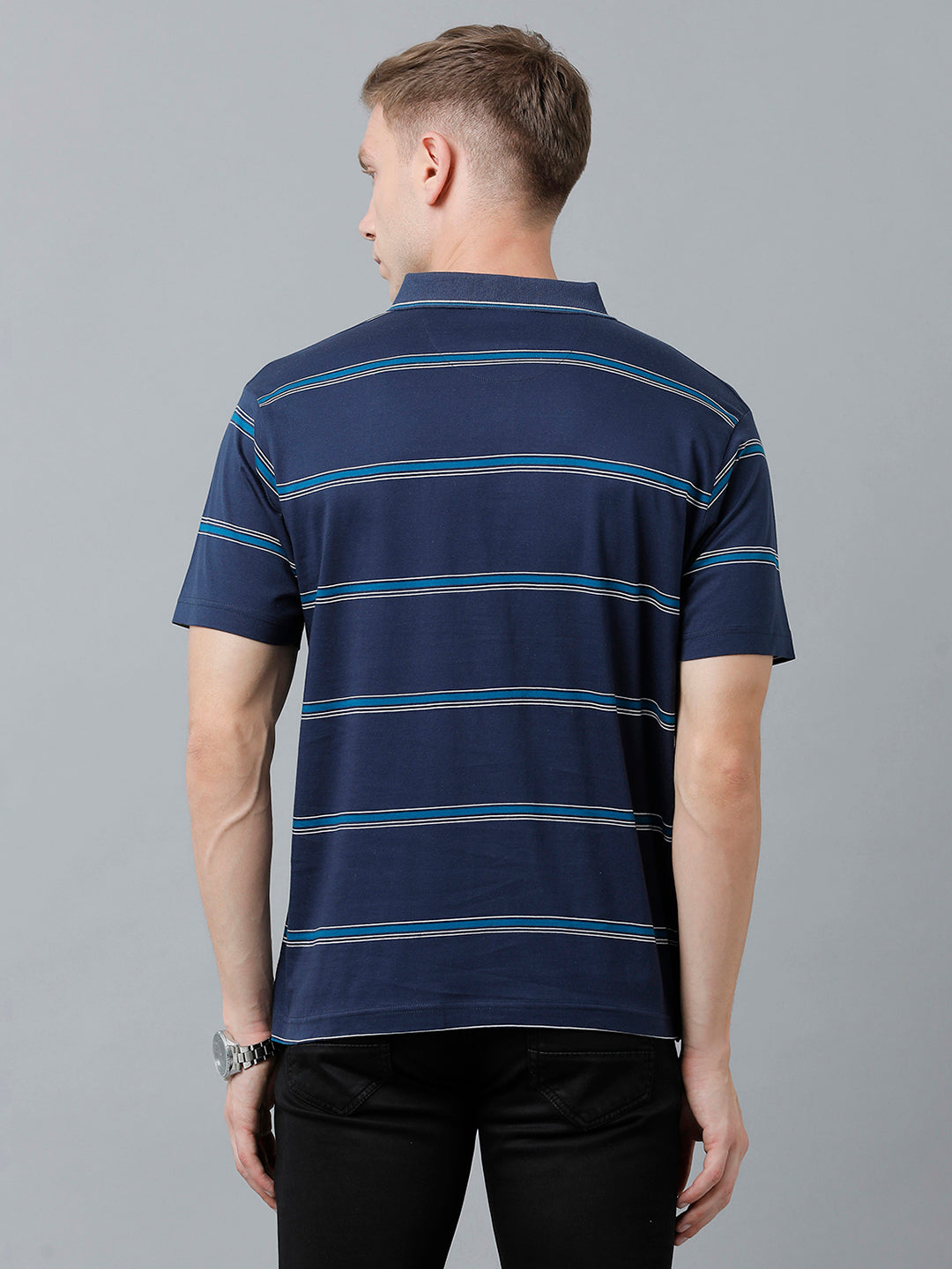 Classic Polo Men's Cotton Half Sleeve Striped Authentic Fit Polo Neck Navy Color T-Shirt | Ap - 90 B