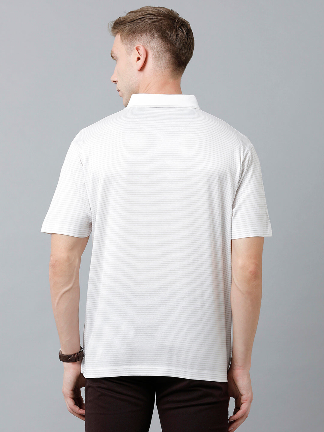 Classic Polo Men's Cotton Half Sleeve Striped Authentic Fit Polo Neck White Color T-Shirt | Ultimo - 316 A