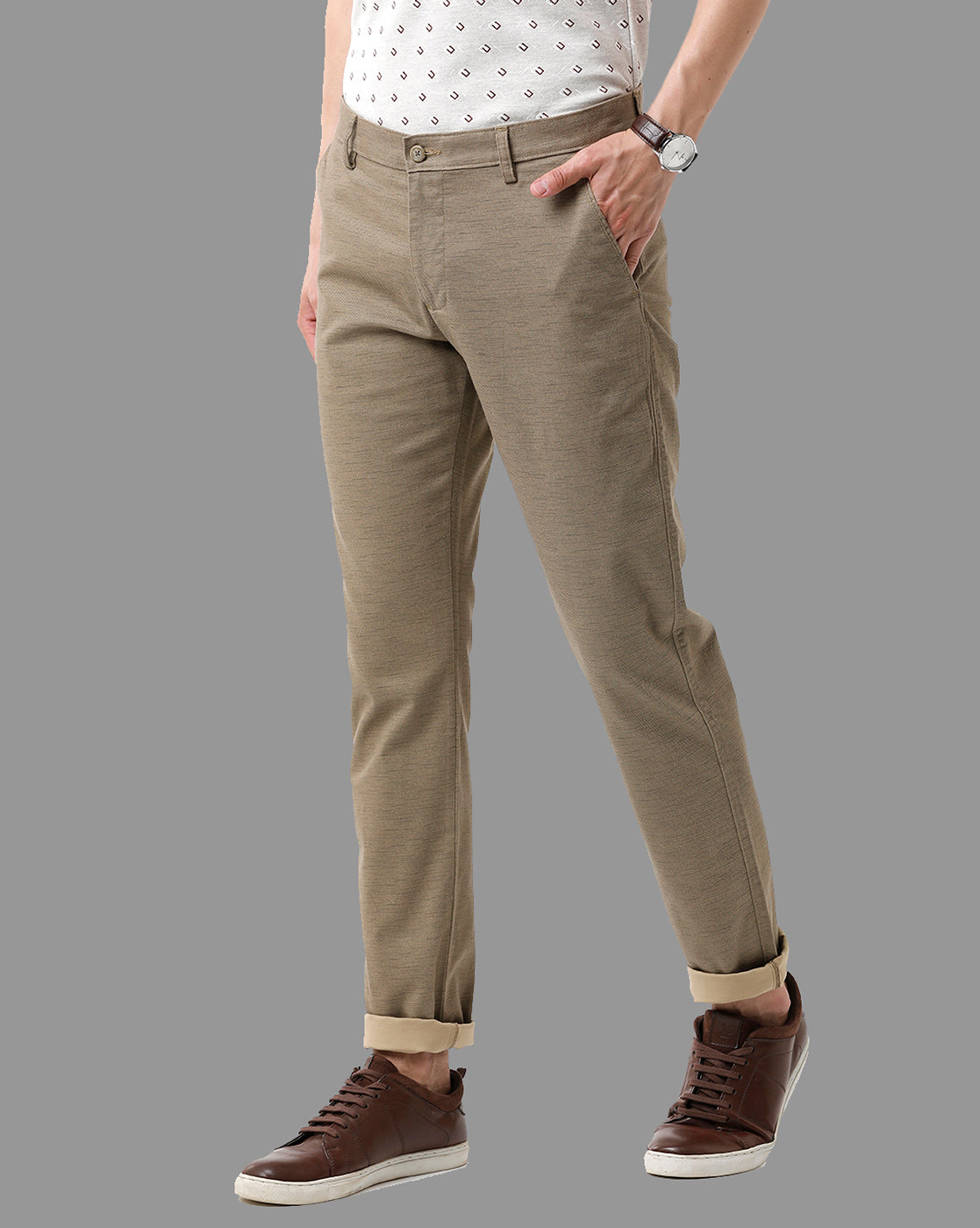 Classic Polo Mens Cotton Solid Smart Fit Khaki Color Trousers | Tn2-26 B