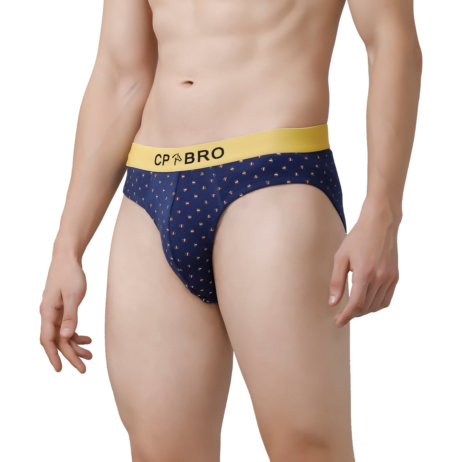 CP BRO Men's Printed Briefs with Exposed Waistband Value Pack - Navy (Pack of 2)
