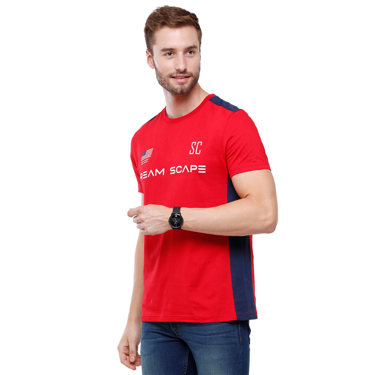 Swiss Club Mens Chest Print Red Slim Fit Sporty Half Sleeve Round Neck T-Shirt - CUB - 42 A T-shirt Swiss Club 