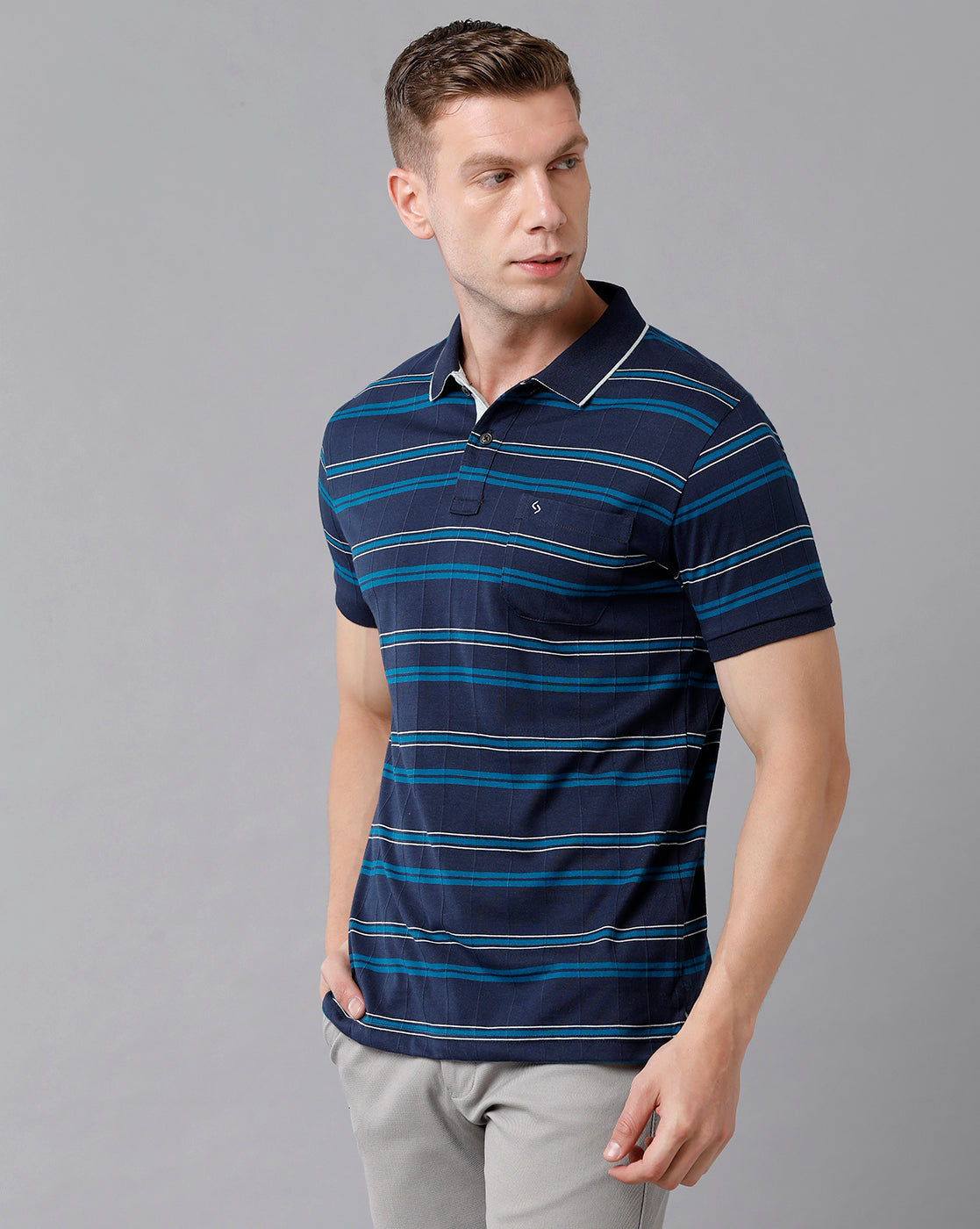Classic Polo Men's Cotton Striped Half Sleeve Slim Fit Polo Neck Navy Color T-Shirt | Trs - 95 A