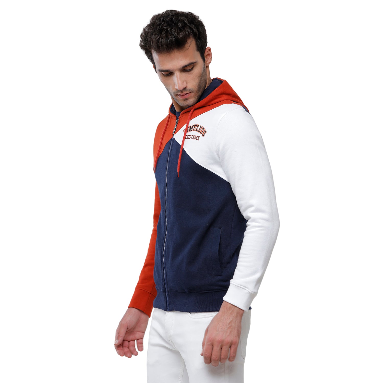 Classic Polo Men's Color Block Full Sleeve Red & Navy Hood Sweat Shirt - CPSS - 326 B Sweat Shirts Classic Polo 