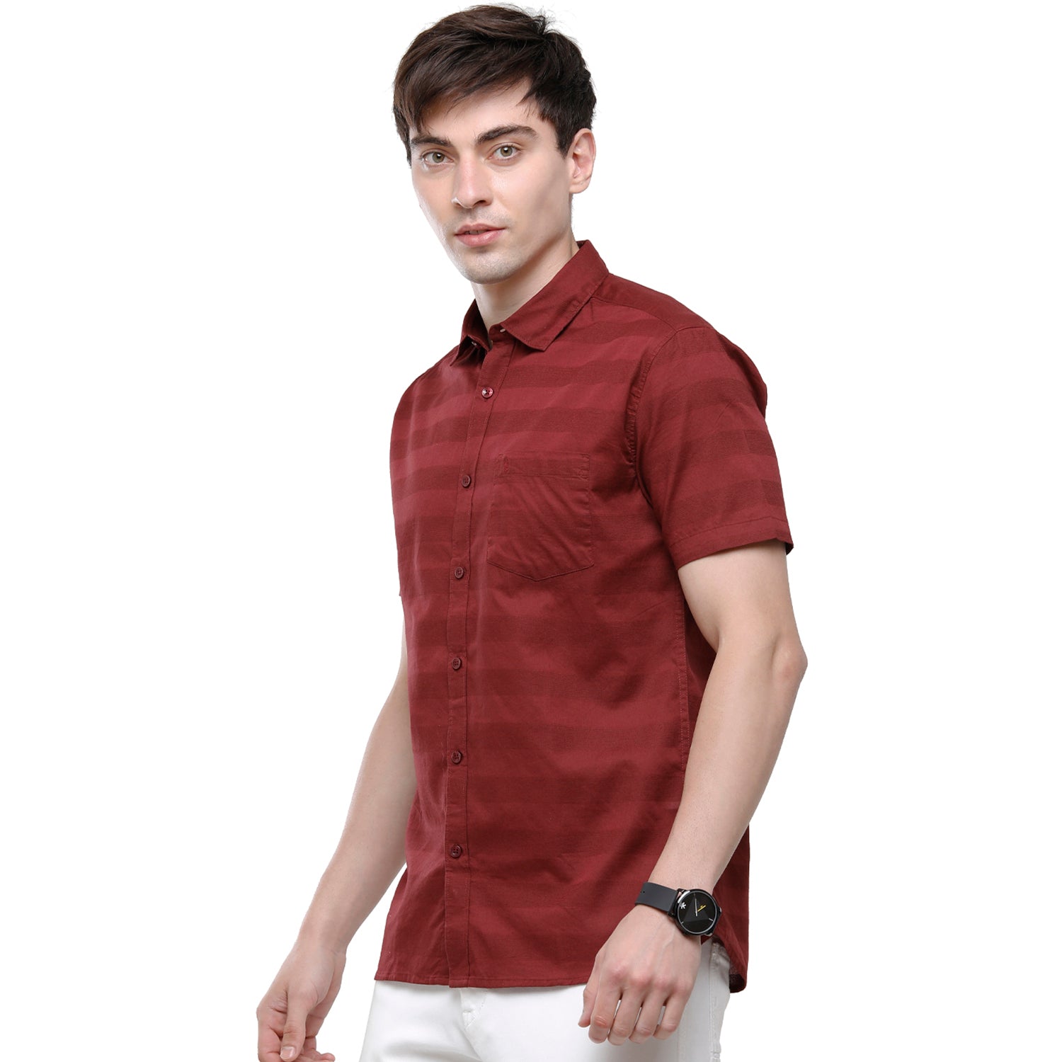 Swiss Club Mens 100% Cotton Solid Half Sleeve Woven Shirt - Maroon (S-SC-74 B-HS-SLD-SF) Shirts Swiss club 