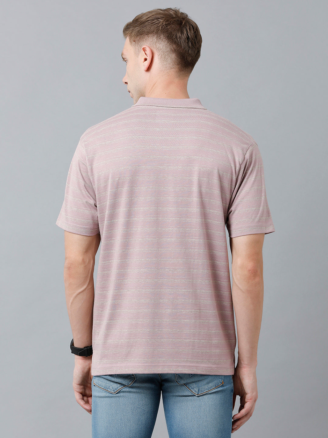 Classic Polo Men's Cotton Half Sleeve Striped Authentic Fit Polo Neck Grape Violet Color T-Shirt | Feeders - 214 B