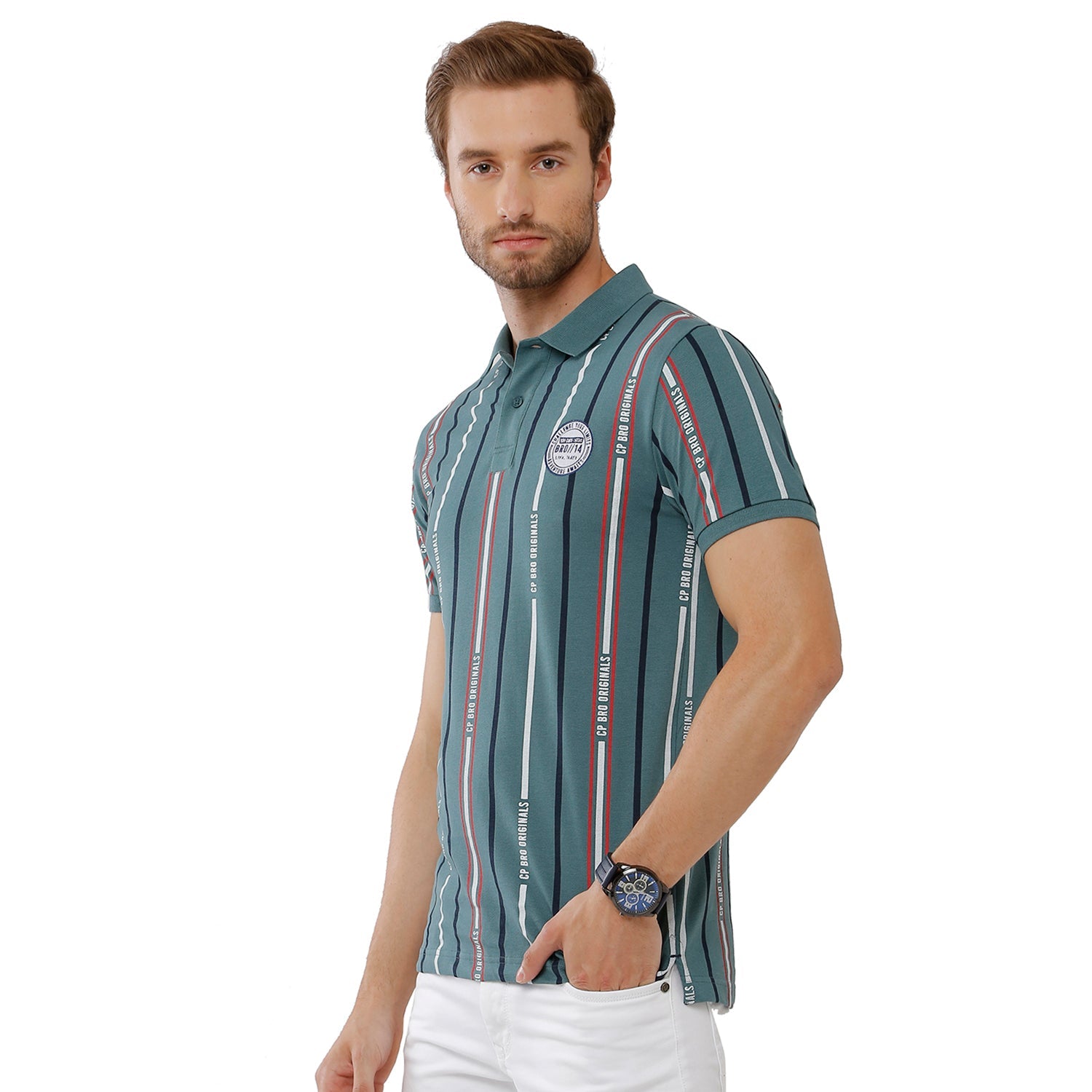 Classic Polo Bro Mens 100% Cotton Striped Half Sleeve Slim Fit Polo Neck Grey Color T-Shirt (BRP - 324 B SF P) Classic Polo 