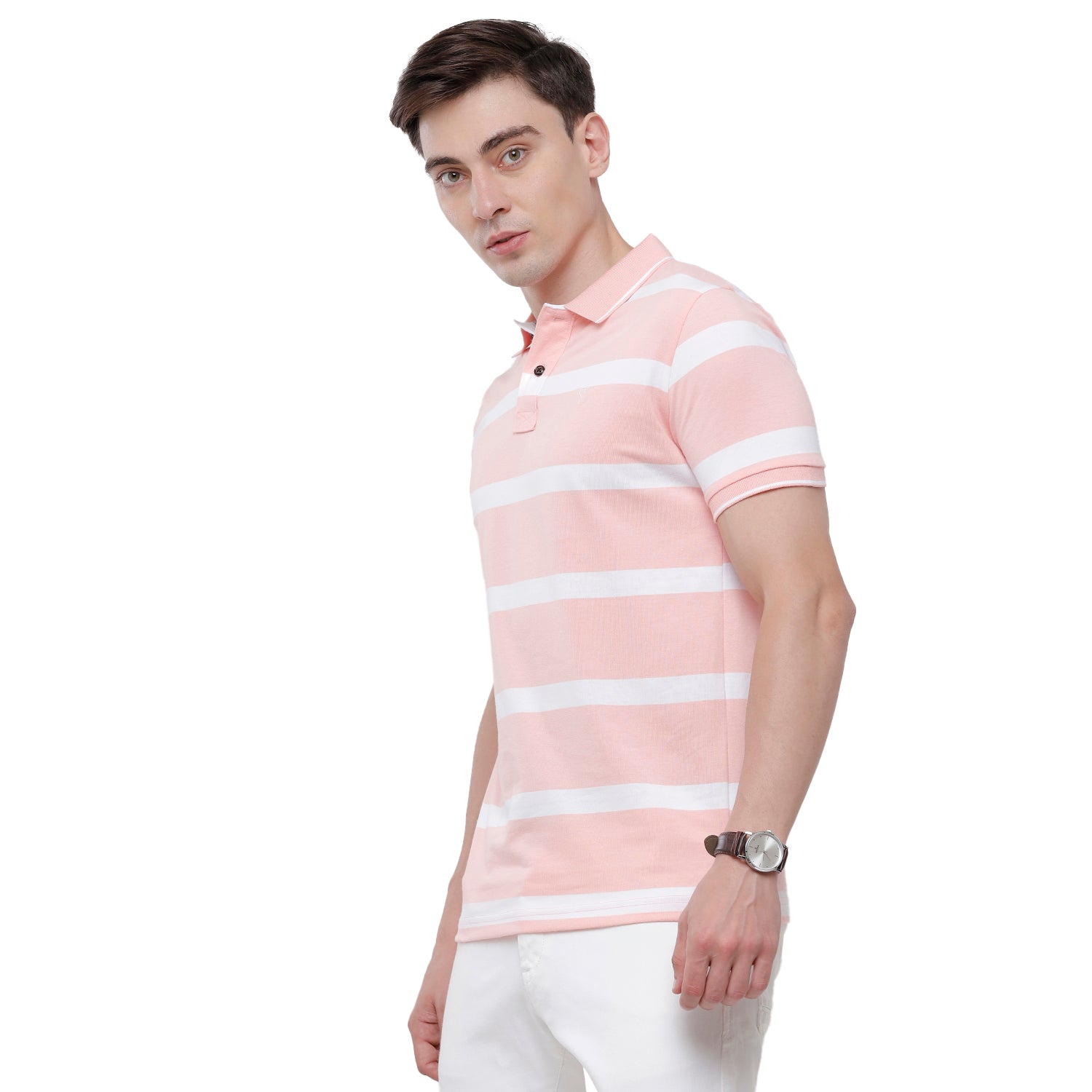 Classic Polo Mens Pink Stripes Half Sleeve Slim Fit T-Shirt (CPEG - 272 A SF P) T-shirt Classic Polo 