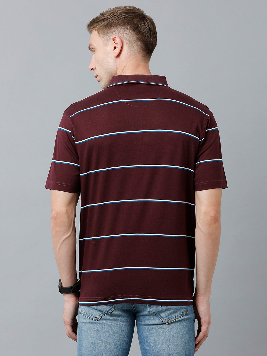 Classic Polo Men's Cotton Half Sleeve Striped Authentic Fit Polo Neck Brown Color T-Shirt | Ap - 84 B