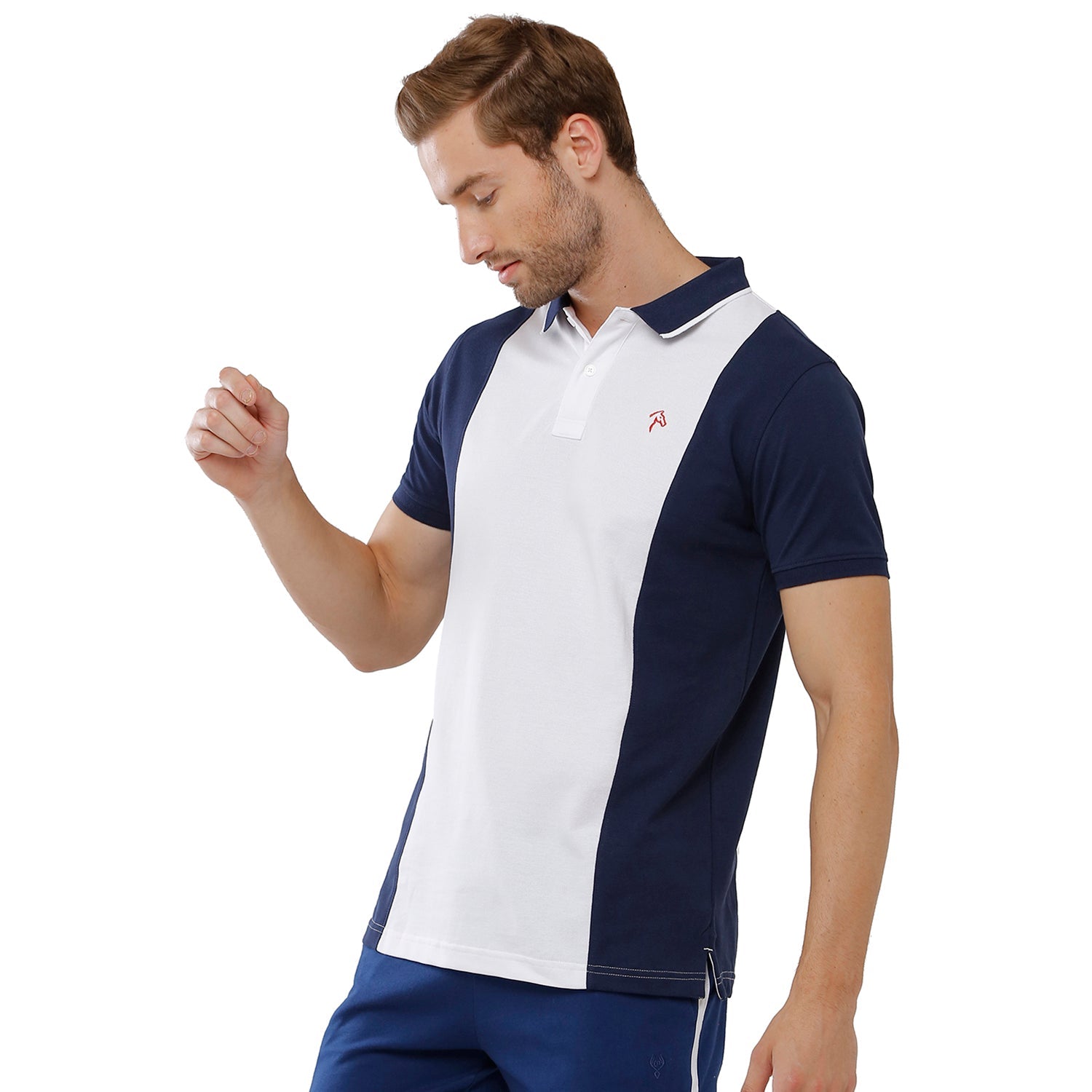 Classic Polo Bro Mens Color Block Slim Fit Polo Neck White & Navy T-Shirt -Brp 330 A T-shirt Classic Polo 