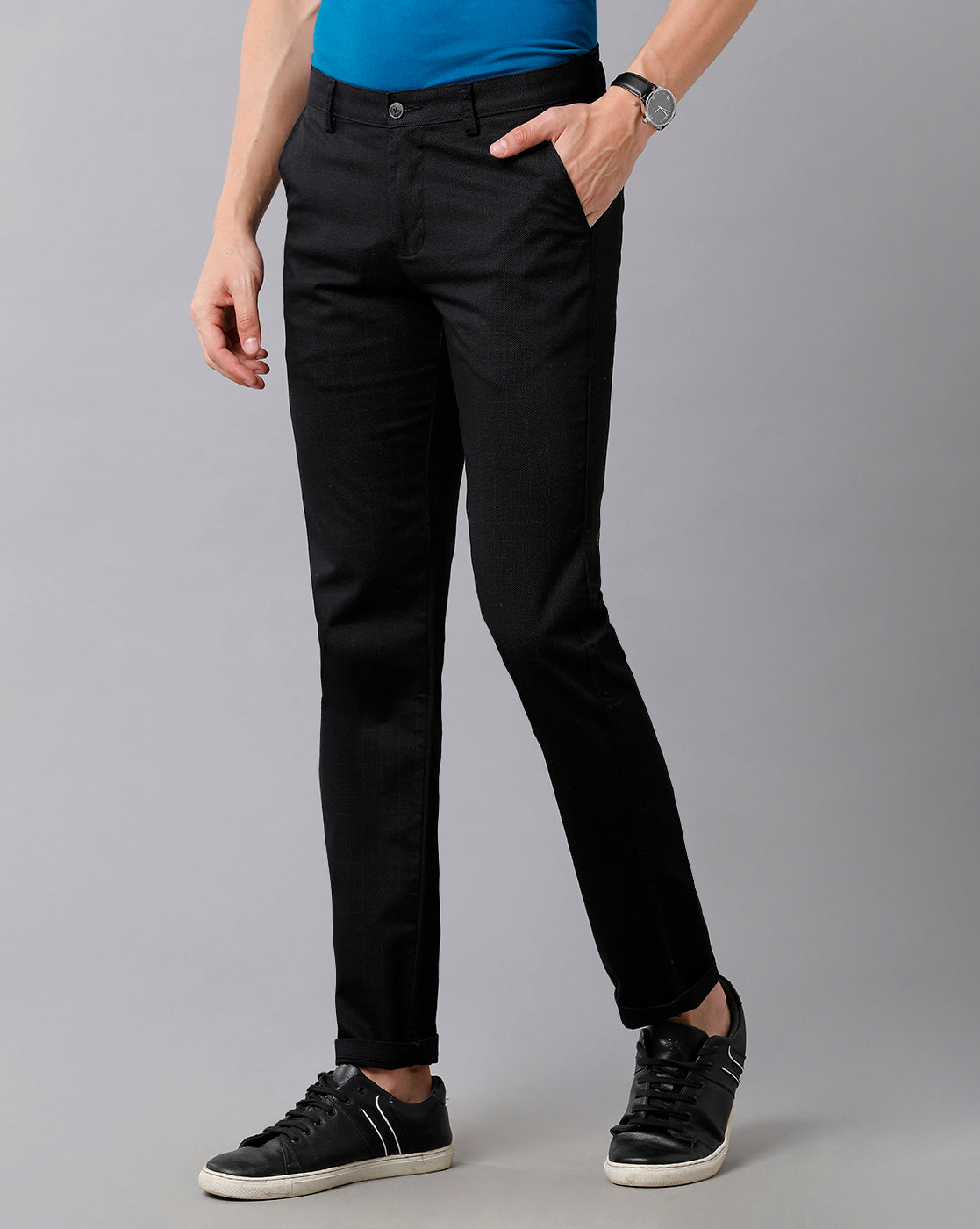 CP BRO Men's Cotton Solid Slim Fit Black Color Trousers | Tbn2-20 C
