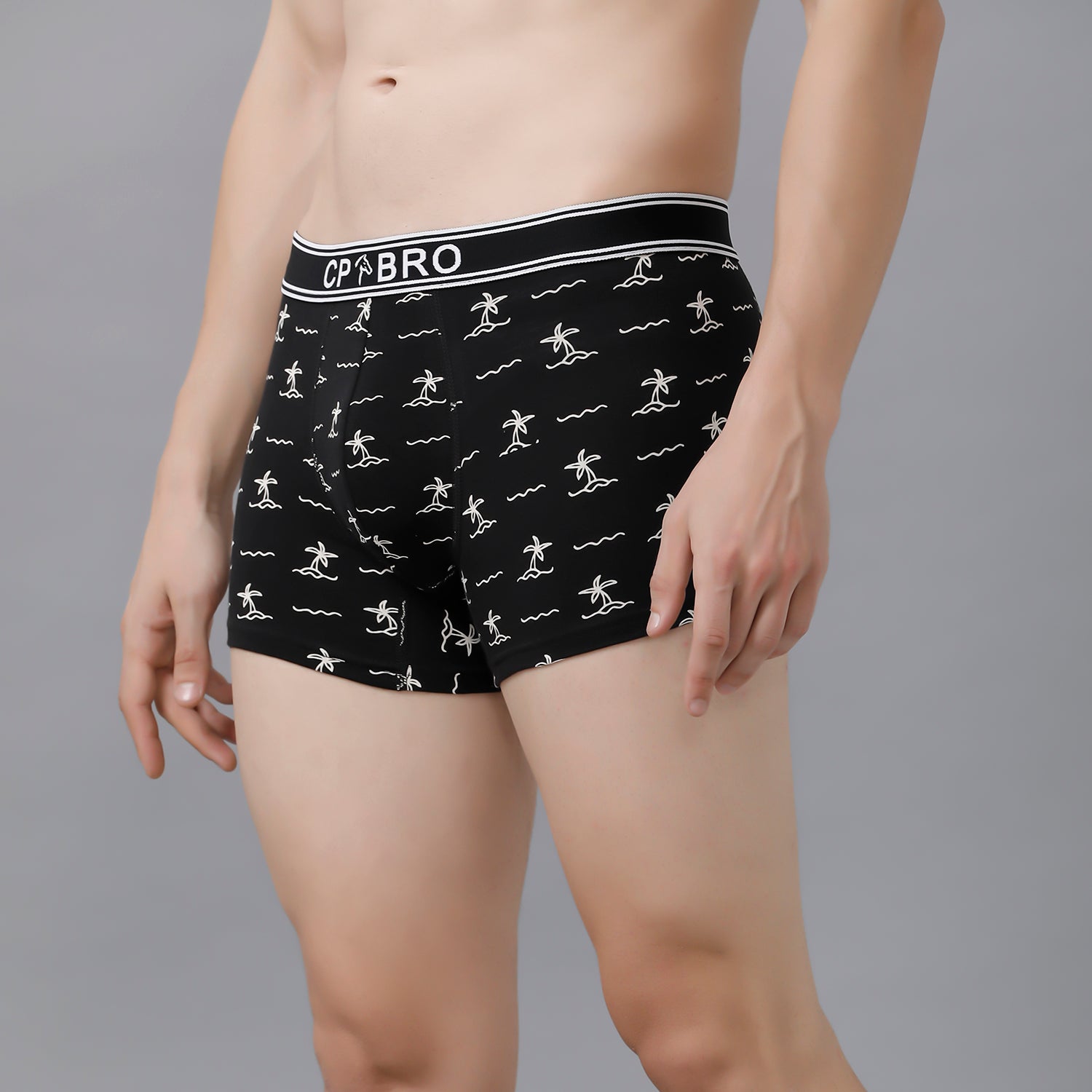 CP BRO Men's Printed Trunks with Exposed Waistband - Black Print