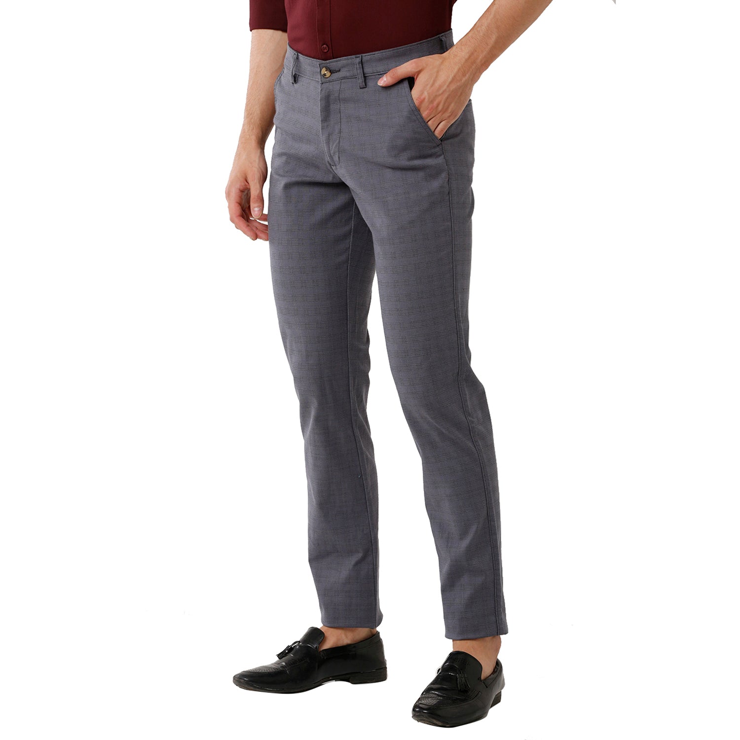 Swiss Club Mens Checked Slim Fit Grey Color Trousers -SC-34 C-GRY Pants Swiss Club 