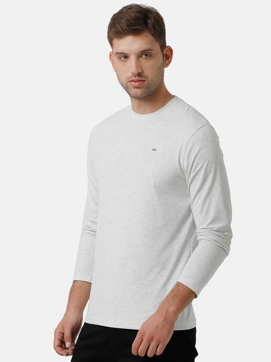 Classic Polo Mens Cotton Full Sleeve Solid Slim Fit Round Neck Light Grey Color T-Shirt | Verno 303 A