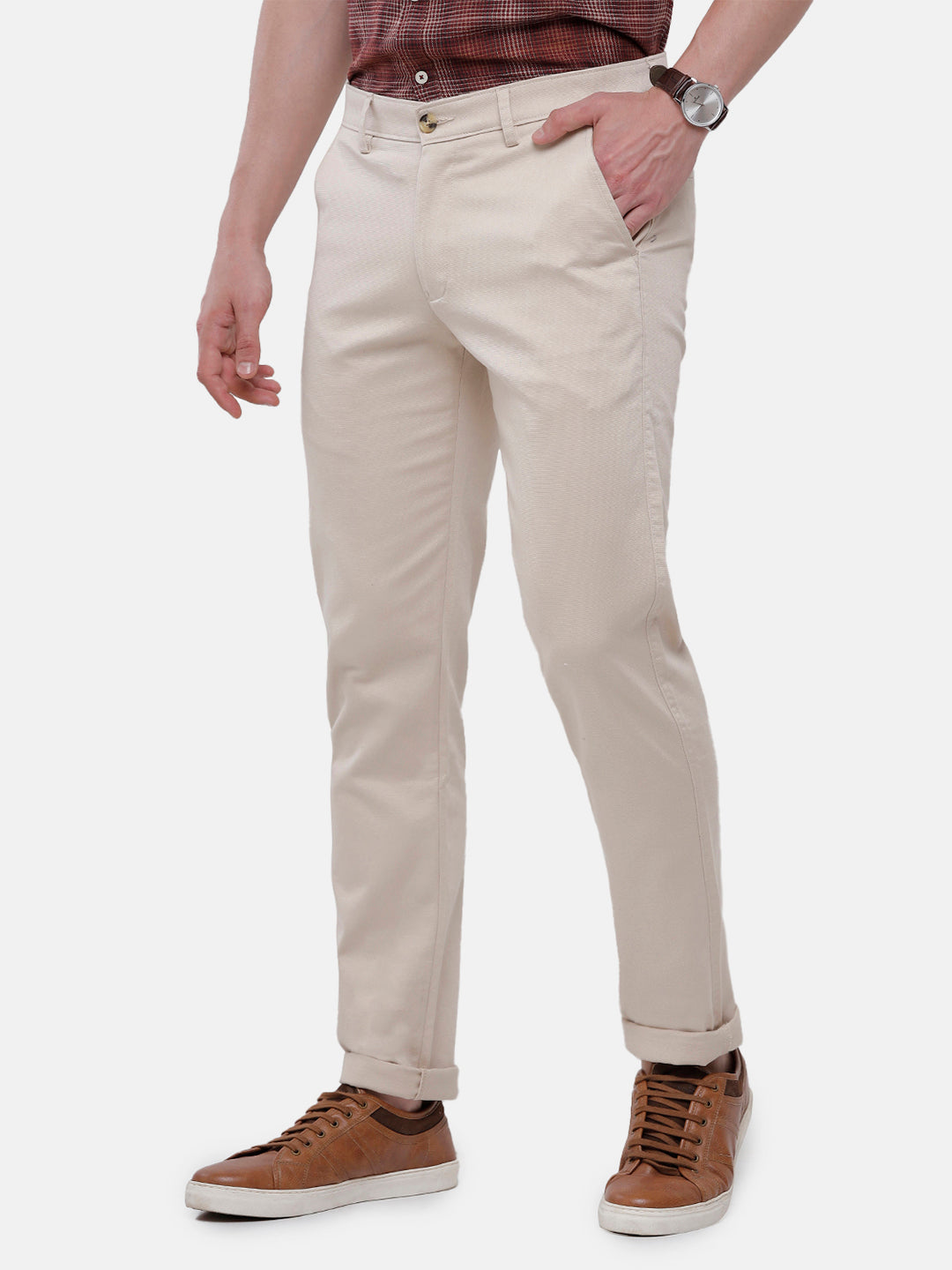 Classic Polo Mens Solid Slim Fit Trousers - Eros Fawn