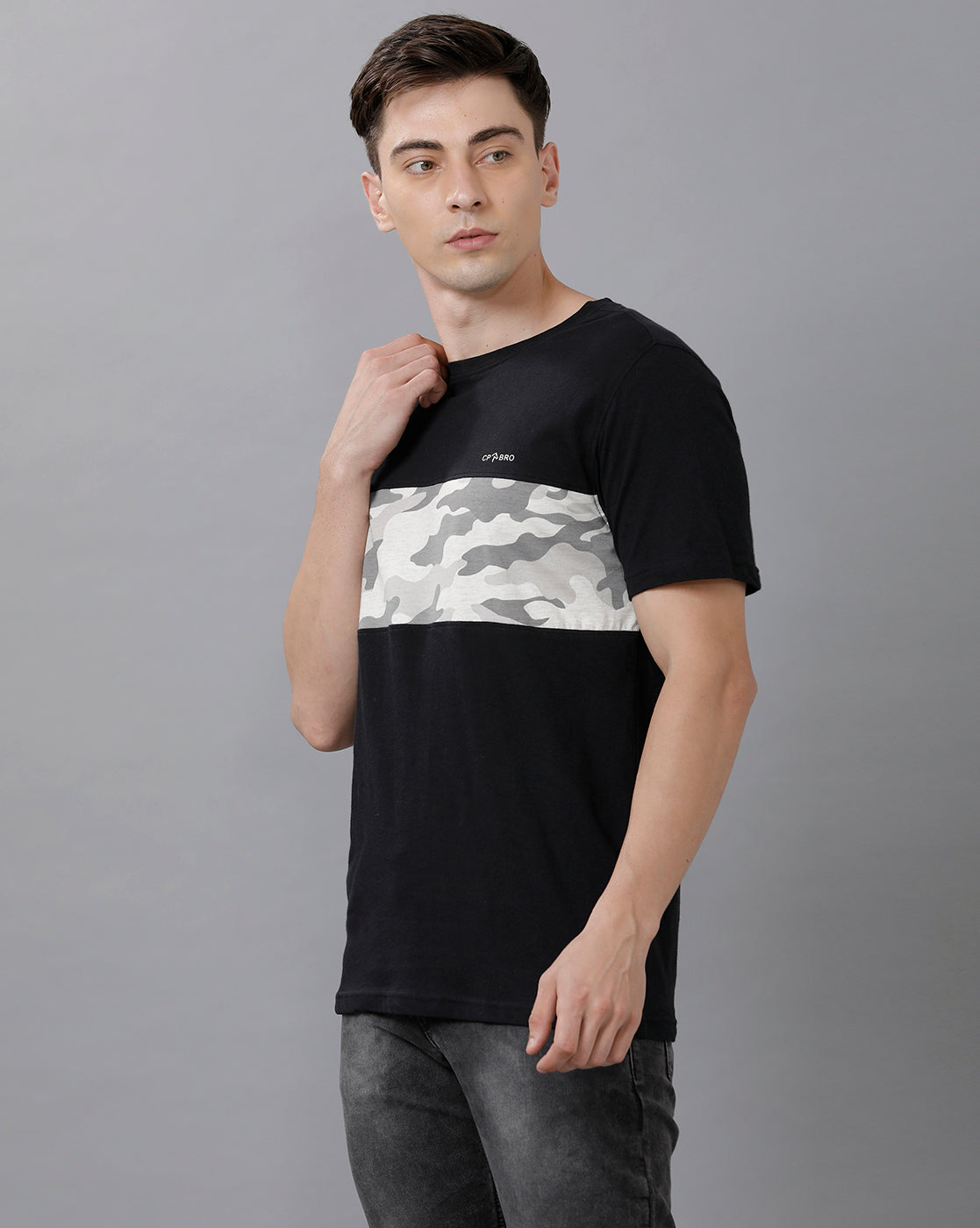 CP BRO Men's Cotton Color Block Half Sleeve Slim Fit Round Neck Multicolor T-Shirt | Brcn 504