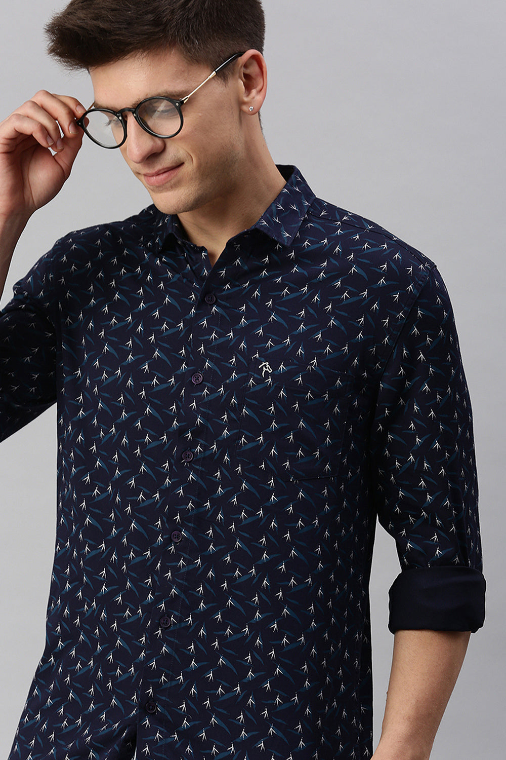 CP BRO Men's Cotton Full Sleeve Printed Slim Fit Collar Neck Navy Color Woven Shirt | Sbo1-11 C