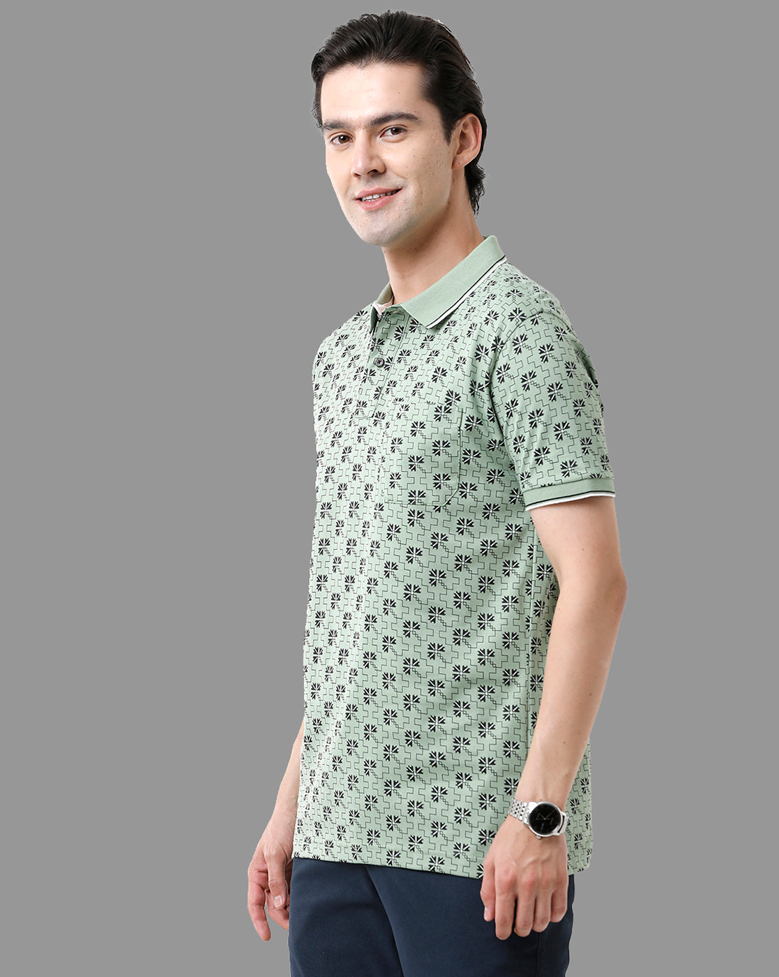 Classic Polo Mens Cotton Half Sleeve Printed Slim Fit Polo Neck Green Color T-Shirt | Bello - 175 A