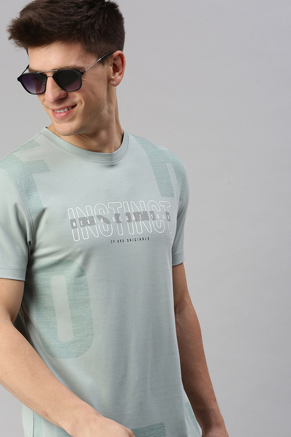CP BRO Men's Cotton Half Sleeve Printed Slim Fit Crew Neck Grey Color T-Shirt | Brcn - 538