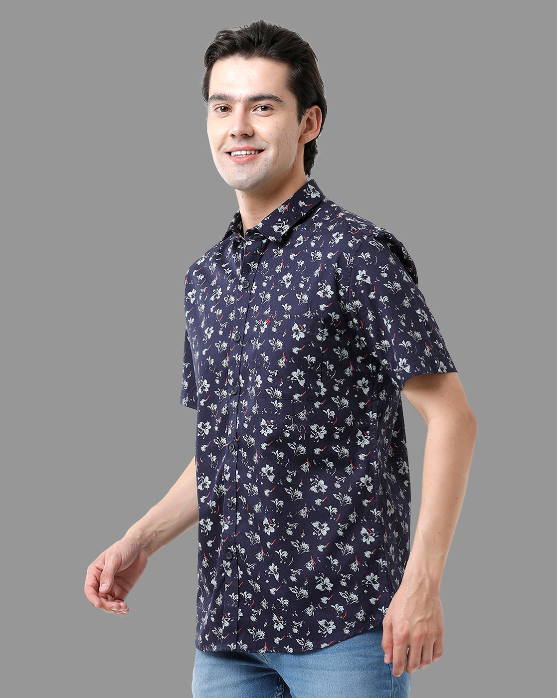 Classic Polo Mens Cotton Half Sleeve Printed Slim Fit Polo Neck Navy Color Woven Shirt | Sn2-95 A