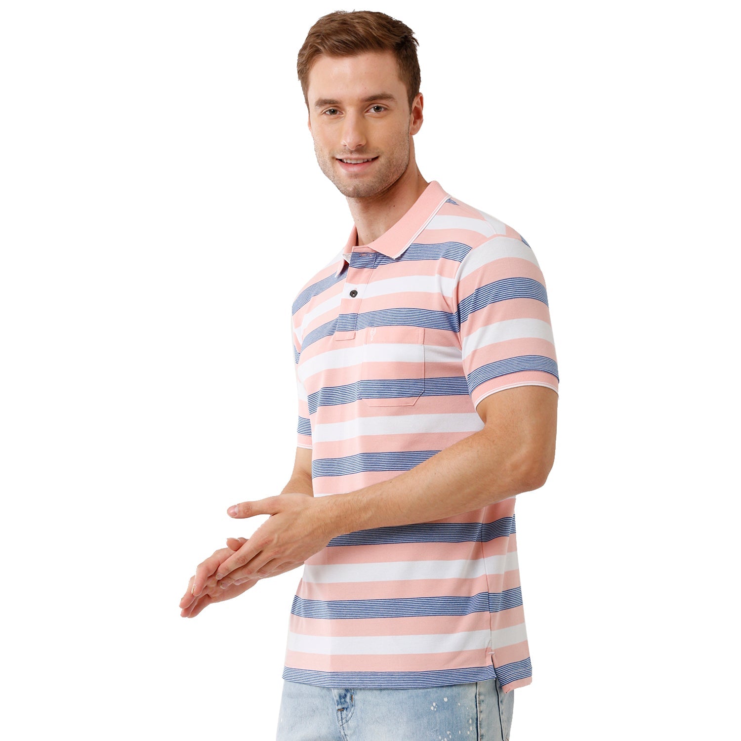Classic Polo Cotton Striped Pink & Blue Slim Fit Polo Neck T-Shirt Adore - 163 B T-shirt Classic Polo 